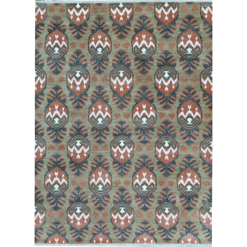Tapis beige et rouille de haute qualité noué à la main