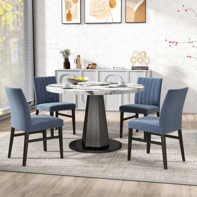 Cavira 5-Piece Modern Dining Set with Faux Marble Table and Comfortable Upholstered Chairs, for Stylish and Functional Dining