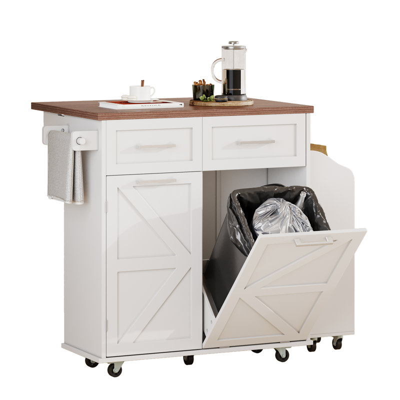 47.2" Farmhouse Kitchen Island With Drop Leaf, White