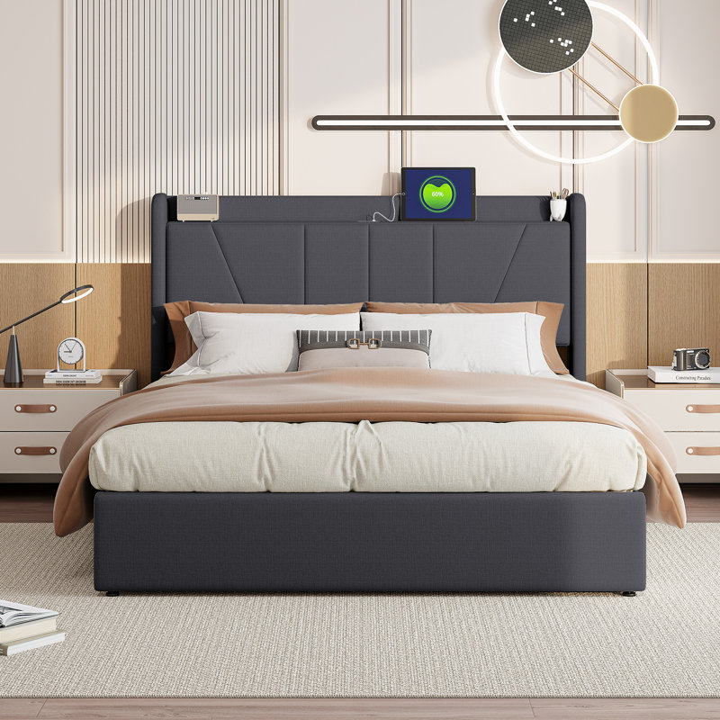 Upholstered Ottoman Storage Bed, European Kingsize (160 x 200 cm), Grey