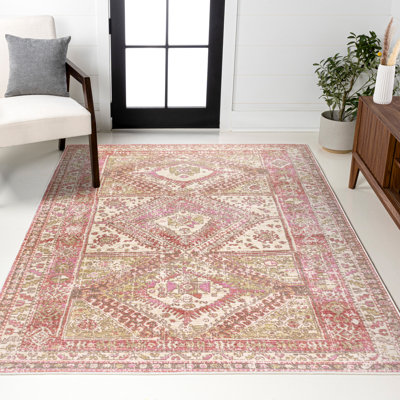 Peregrine Ornate Geometric Medallion Pink Rug