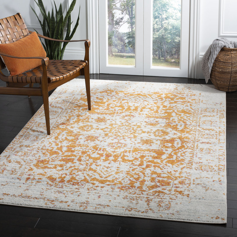 Christa Oriental Orange/Ivory Area Rug, Rectangle 9' x 12'