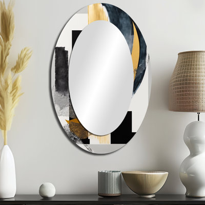 Glam Art Deco Abstract I - Miroir décoratif ovale abstrait sur métal