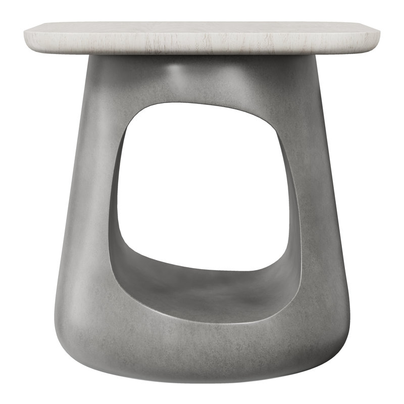 Gray Faux Stone and Wood Square End Table