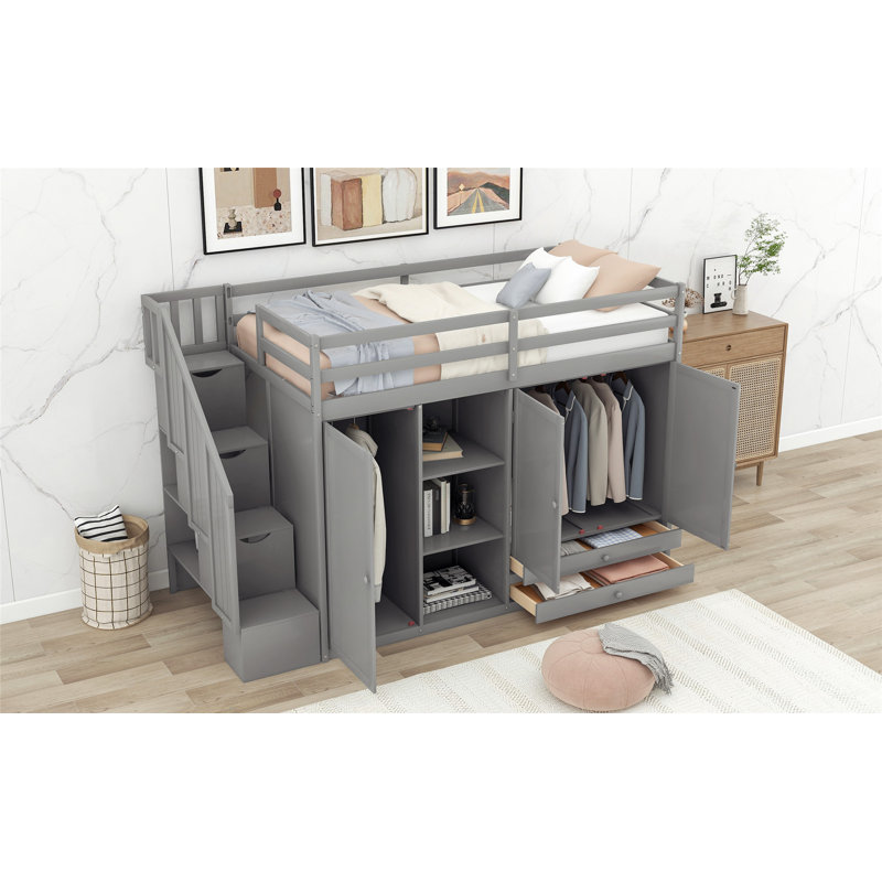 Hea Kids Twin Loft Bed, Gray