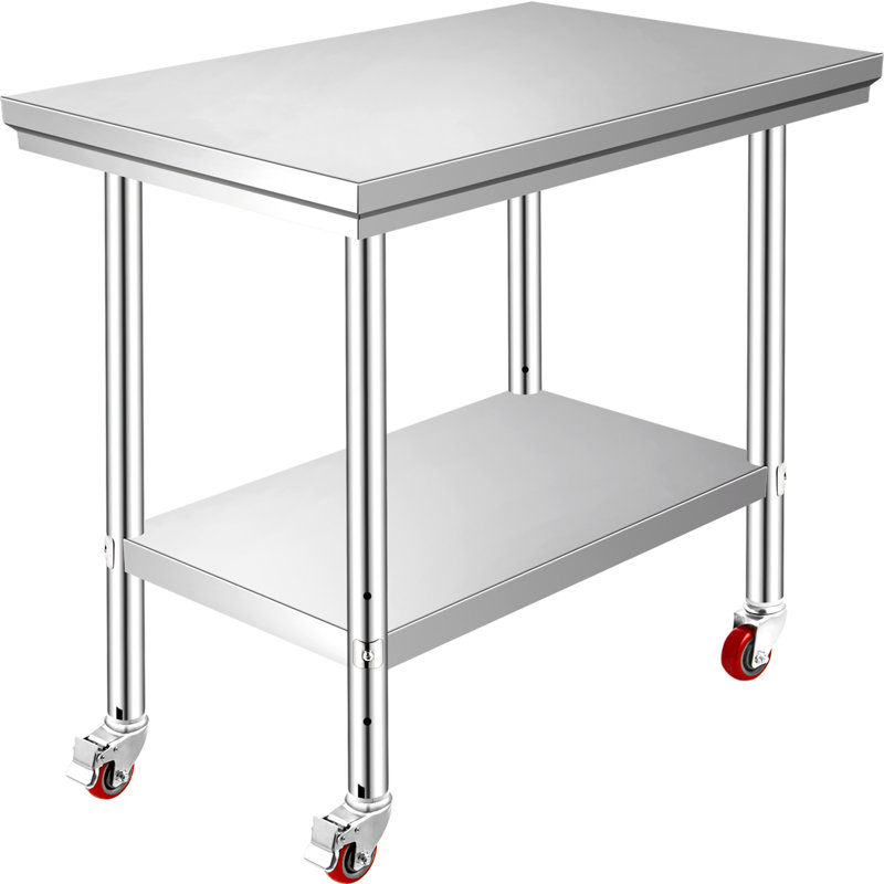 Stainless Steel Work Table 30 x 24 x 33 Inch, 700 LBS Load Capacity with 4 Wheels, 3 Adjustable Height Levels, Heavy-Duty Food Prep Worktable for Commercial Kitchen Restaurant, Silver