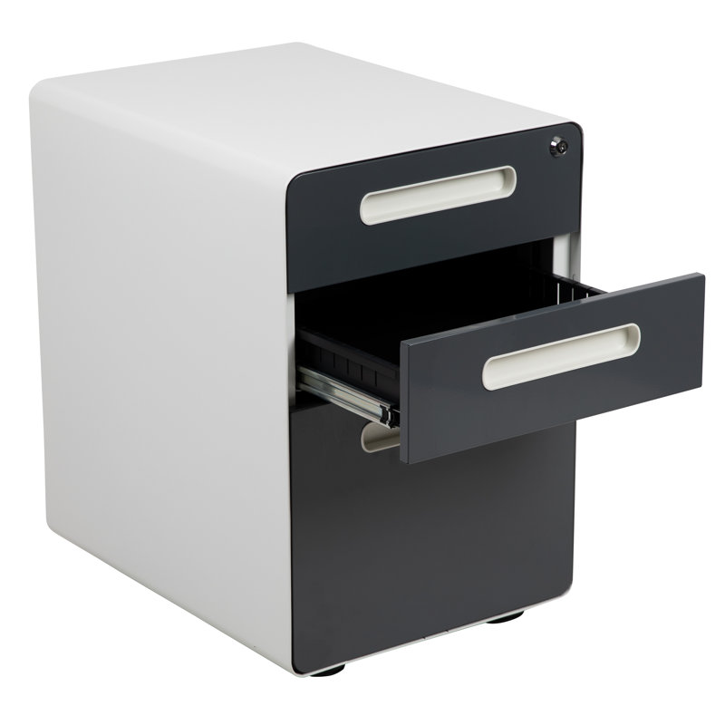 Rangement à 3 tiroirs Concho, Blanc / Anthracite