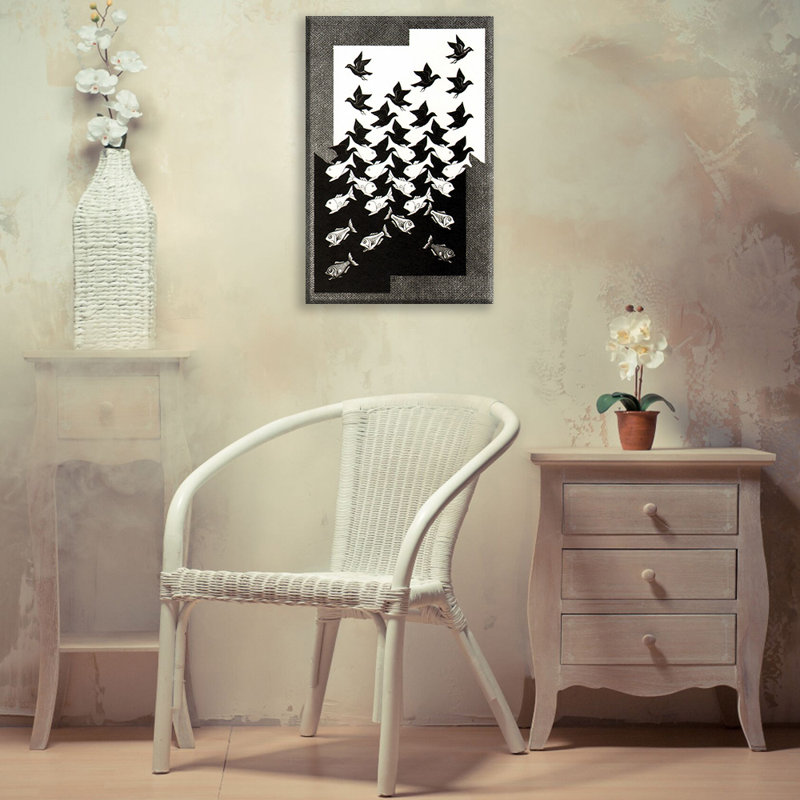 «Sky and Water II» par M.C.Escher, toile tendue avec châssis, H 24 po x l 17 po