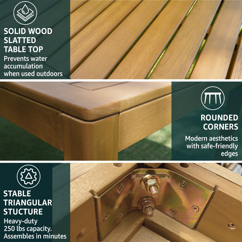  Classic 63"L Rectangular Outdoor Dining Table for Garden, Patio & Poolside, 6-Person - UV Resistant with Low Maintenance - Natural