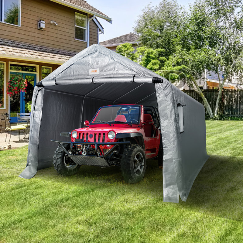 Gray 15' x 8' Portable Garage Shed with Windows