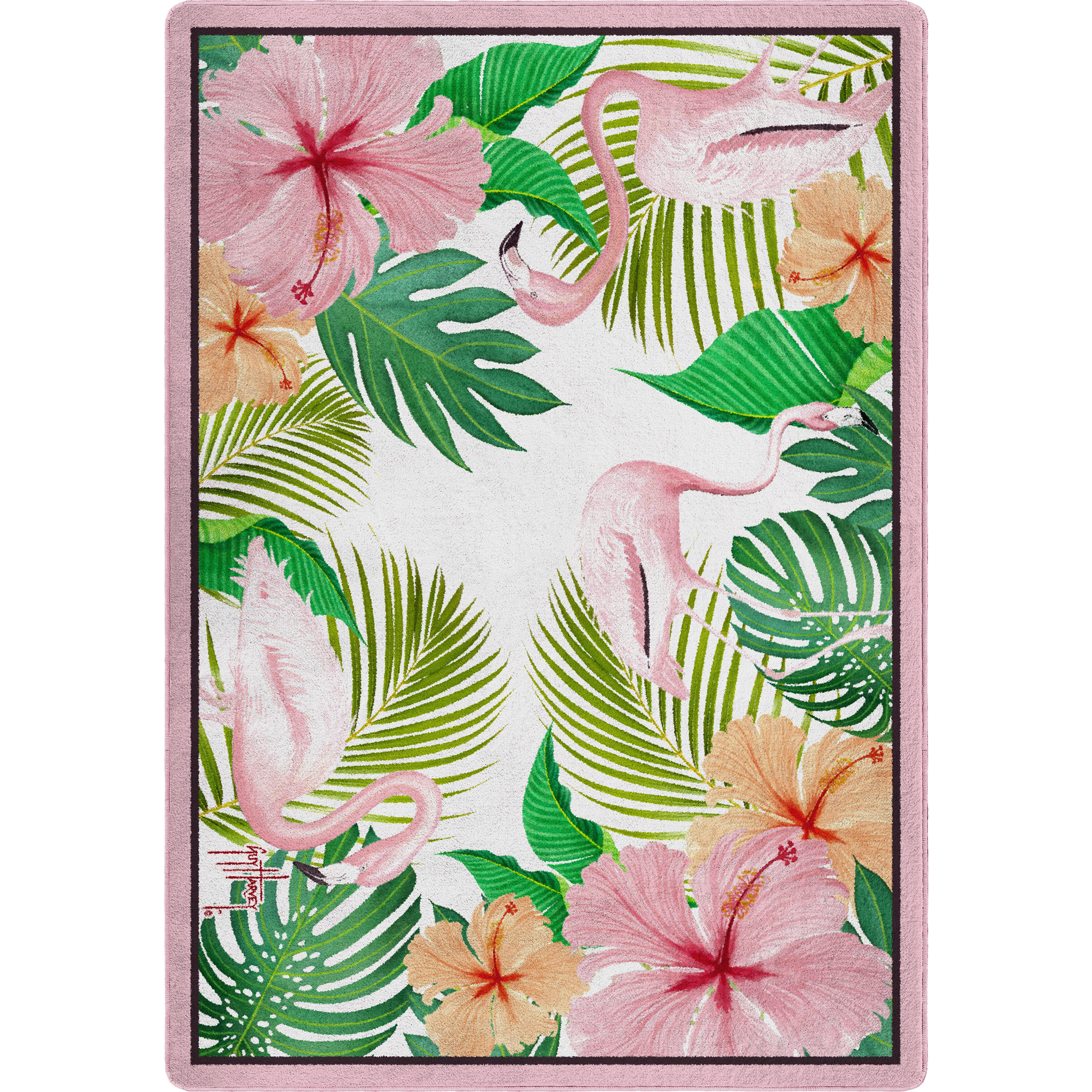 Guy Harvey Flamingo Floral Area Rug | Wayfair