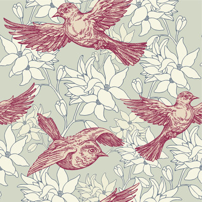 Vintage Summer Background, Birds And Flowers, by Dudi-Art - Wrapped Canvas Print