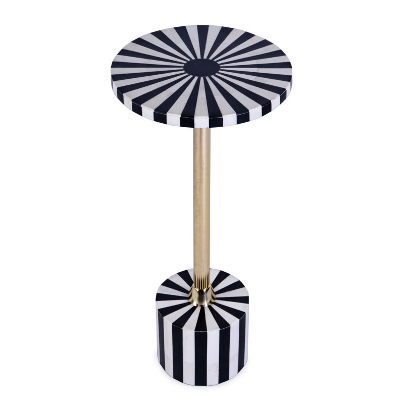 Zane Brass and Bone Inlay Side Round Side Table, Black/Gold