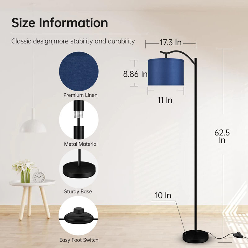 Nikkolas 63'' LED Arched Floor Lamp, Black, Navy
