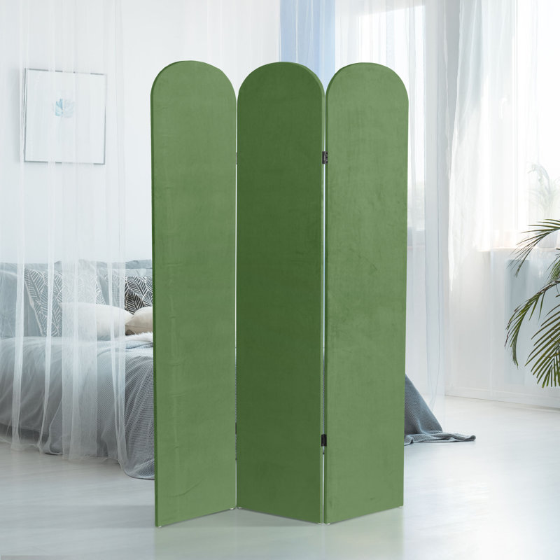 6 Ft. Classic Arch Velvet Room Divider Blue 3 Panel, Green