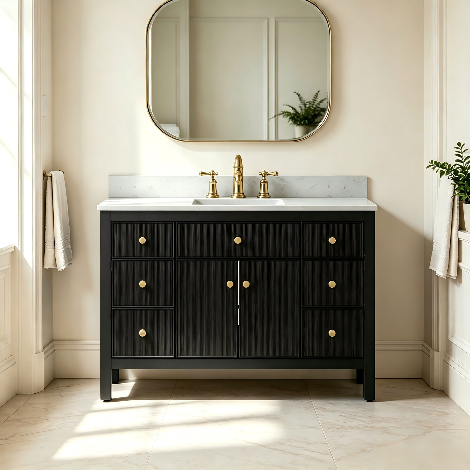 Dee 48" Single Bathroom Vanity, Black/Gold