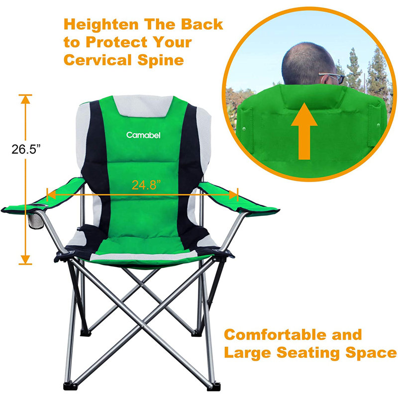 Chaise de camping pliante avec coussin, Vert