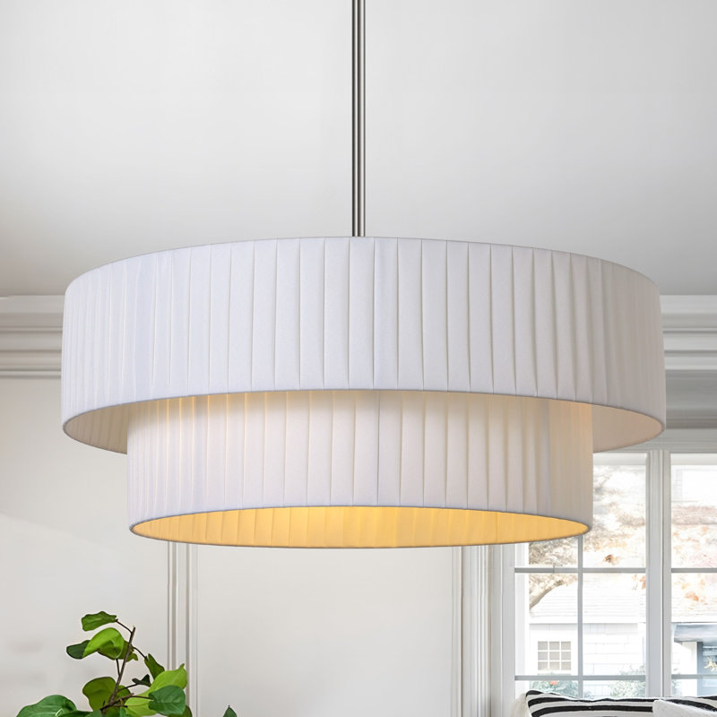 Reihan 3 - Light Dimmable Drum Chandelier, Brushed Nickel, 7.4" H x 19.6" W x 19.6" D