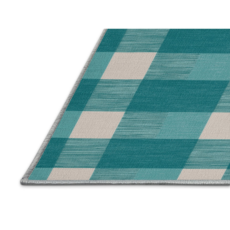 Tapis bleu à carreaux lavable à la machine, Rectangulaire 2 pi x 3 pi