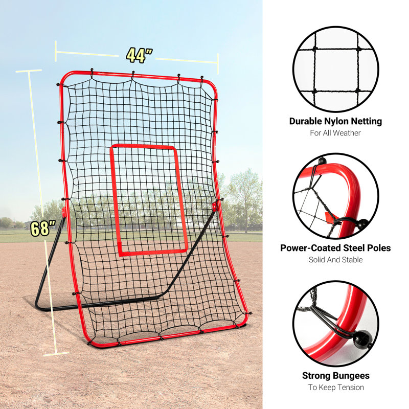 Filet de rebond de baseball filet de lancer, entraîneur de tangage à angle réglable simulant la balle au sol et à la mouche, balle de baseball et filet de rebond pour tous les joueurs, lancer, lancer, lancer