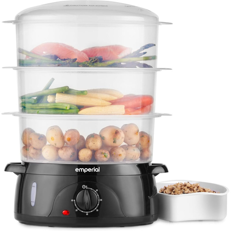 Emperial 3 Tier Food Steamer Electric with Removable Baskets, Rice Bowl and 60 Minute Timer - 800W