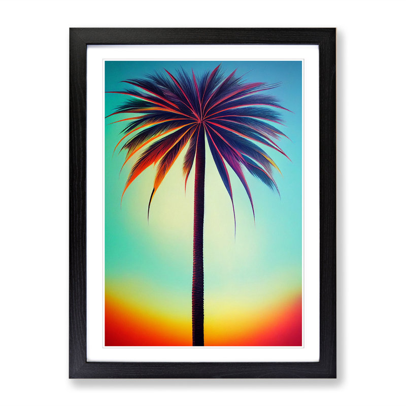 CAN-V0523-1688X Palm Tree Airbrush 1 Piece Wrapped Canvas Wall Art, 64cm H x 46cm W x 2cm D, Black