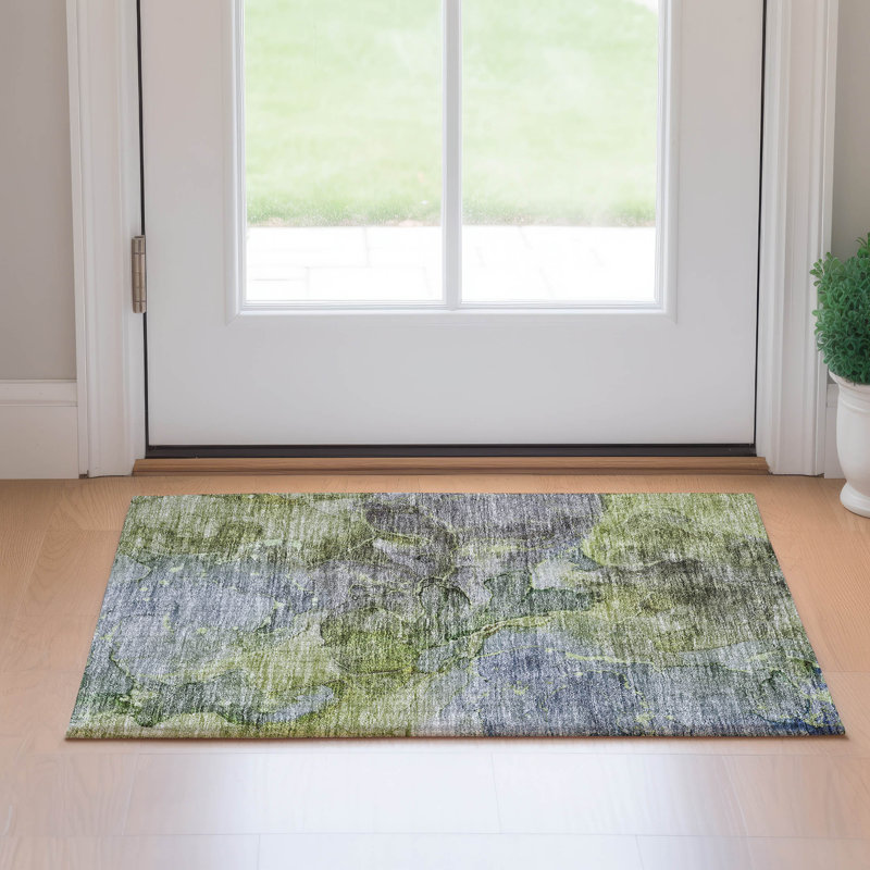 Premium Machine Washable Prisco Olive Rug, Rectangle 1'8" x 2'6"