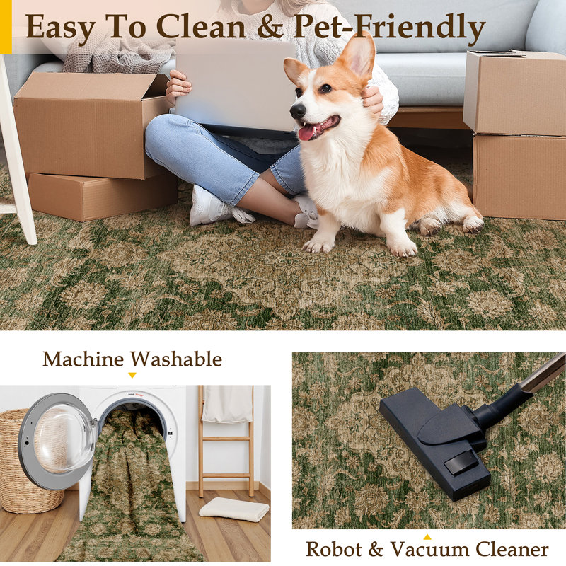 Kimbolton Oriental Machine Washable Area Rug For Living Room With Non-Slip Backing, Rectangle 8' x 10'