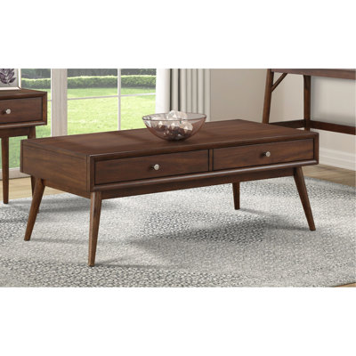 Table basse Adwoa en placage de noyer brun avec 2 tiroirs, brun, espace