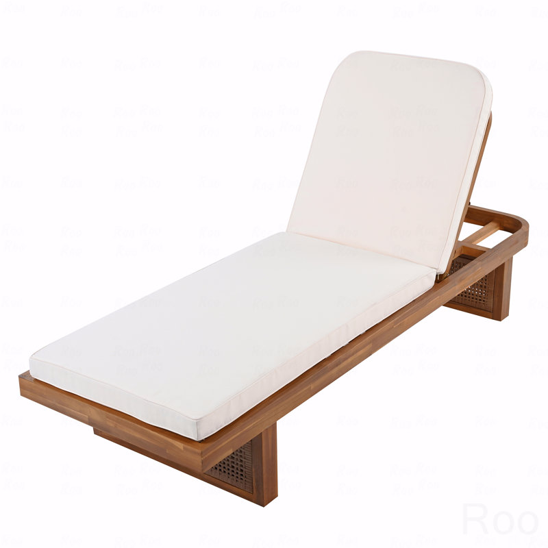 Chaise longue d'extérieur en bois d'acacia et en rotin PE avec coussin blanc
