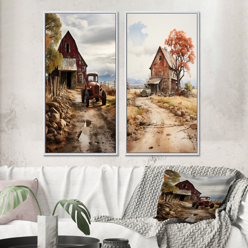 «Barns Rustic Charm VI», 2 pièces, Cadre blanc, H 32 po x l 32 po