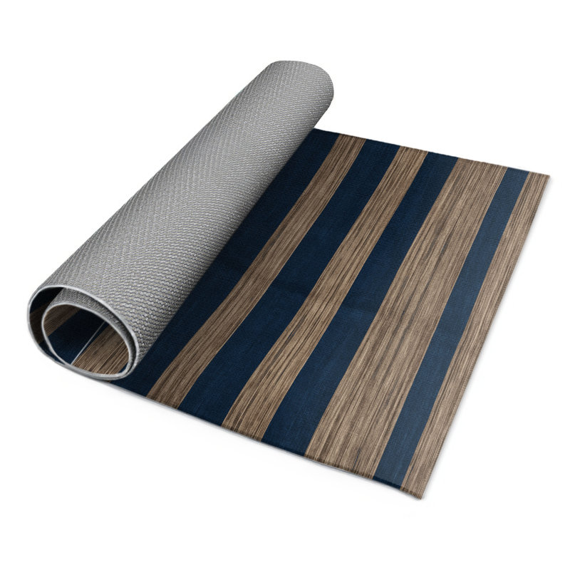 Tapis intérieur / extérieur bleu HorizontalStripes, Rectangle 5 pi x 7 pi
