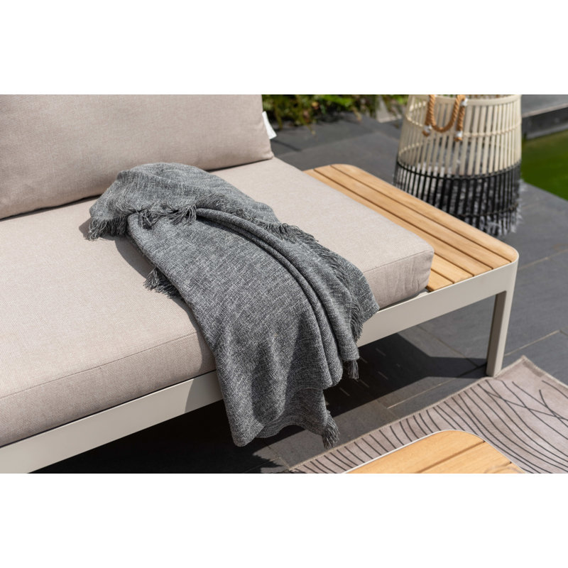 Ensemble de conversation modulaire en teck avec coussin 3 pièces Izac, Écru, Sable corail