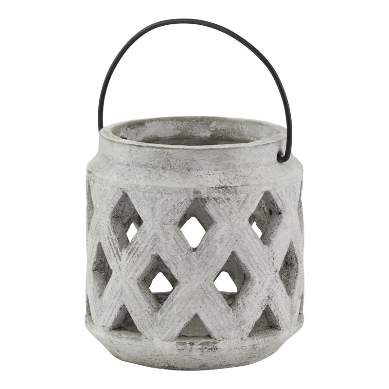 Ceramic Tabletop Lantern, 15cm H x 15cm W x 15cm D, White