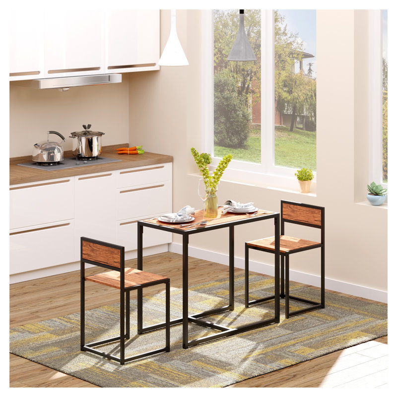 Ensemble de table de salle à manger industriel 3 pièces pour 2 personnes, table de cuisine et chaises, ensembles de salle à manger pour petits espaces HOMcom