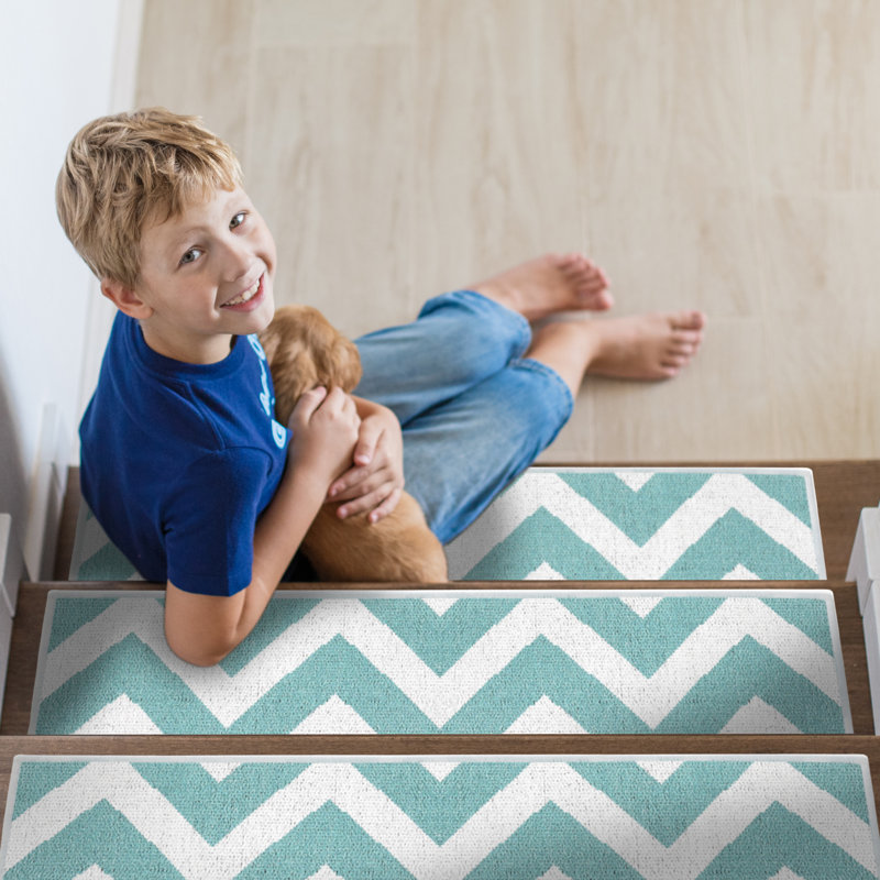 Tapis d'escalier intérieur antidérapant Eshaal, Bleu sarcelle