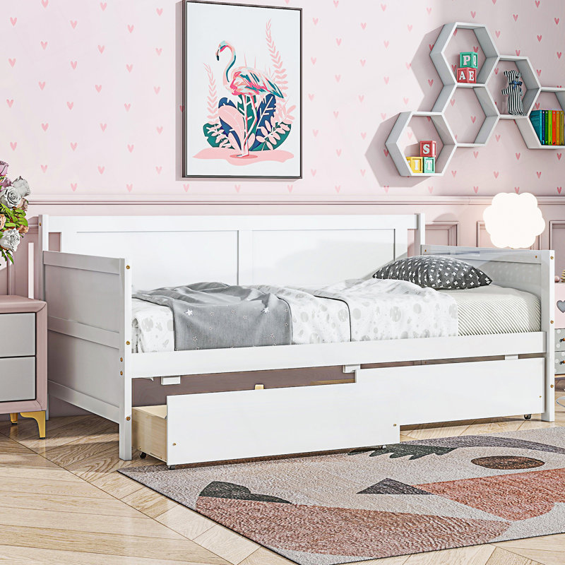Twin Size Daybed With Two Storage Drawers, White