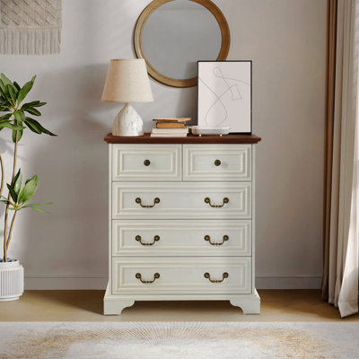 Commode à 5 tiroirs, blanc moderne pour la chambre à coucher - Vaste commode de rangement, robuste et sécuritaire