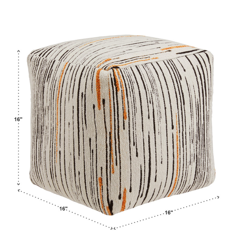 Doniphan Upholstered Square Pouf Ottoman, Multicolored Graphic Print