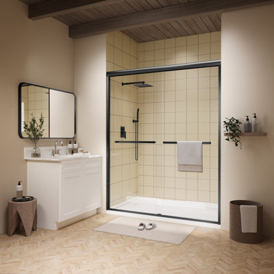56"-60" W x 72" H Framed Double Sliding Shower Door in Matte Black with Clear Tempered Glass, Dual Handles
