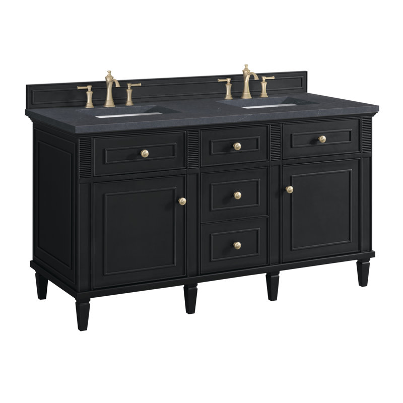 Lorelai 60'' W Double Vanity, Charcoal Soapstone, Black Onyx, 8" Widespread