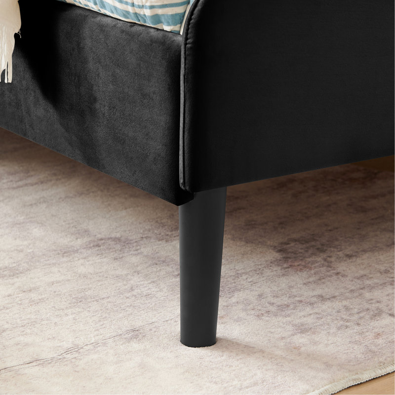 Lit simple tapissier noir, 2 tiroirs de rangement, cadre de lit plateforme ajustable, conception moderne, velours pour petites pièces avec capacité de repos confortable, capacité de 300 lb