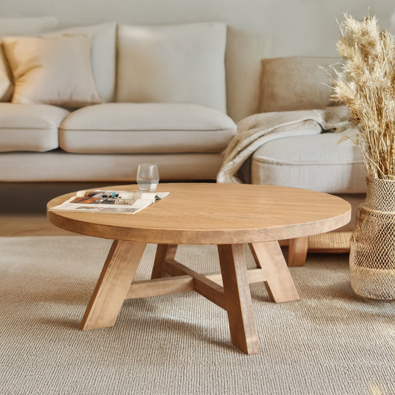 Gerco Solid Wood Round Farmhouse Coffee Table, Rustic Design, 18" H x 32" L x 32" W