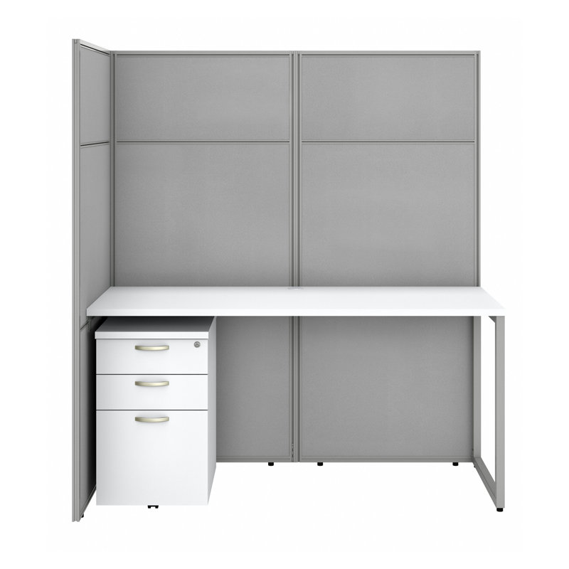 Easy Office Rectangle 2 Person Cubicle with Cable Management, Pure White