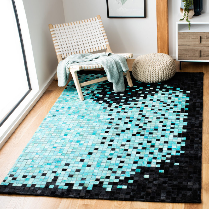 Eresus Hand Woven Leather Geometric Rug, Rectangle 5' x 8'