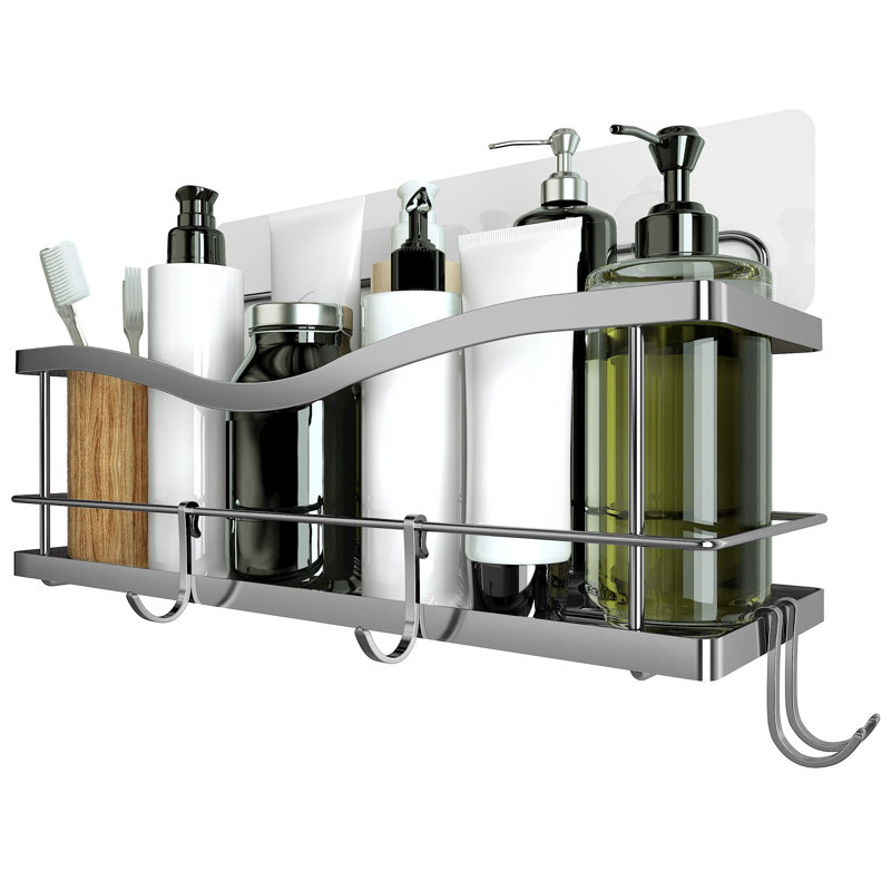 Strauser Adhesive Stainless Steel Shower Caddy, Polished Silver