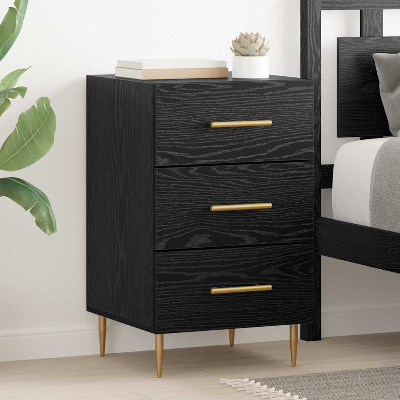 40cm W Manufactured Wood Bedside Table, Black