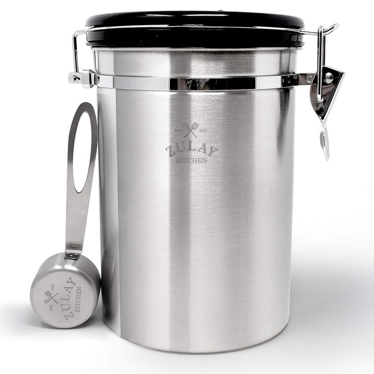 Zulay Kitchen Stainless Steel Coffee Canister with Air Filter and Date Tracking