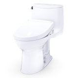 TOTO Ultramax WASHLET+ S5 One-Piece Elongated 1.6 GPF Universal Height Toilet with CEFIONTECT, Cotton White - MW6083446CSFG#01