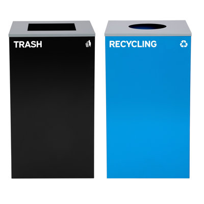 Ensemble de poubelle de recyclage et de poubelle en acier 29 gallons avec couvercle carré et mixte